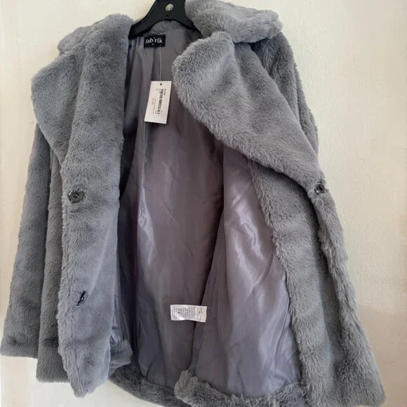 NWT Grey Cozy Soft Fleece Teddy Jacket Size S - Picture 3 of 10